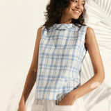 100% Linen Draped Collar Tank Top