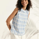 100% Linen Draped Collar Tank Top
