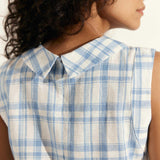 100% Linen Draped Collar Tank Top