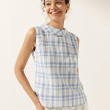 100% Linen Draped Collar Tank Top