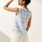 100% Linen Draped Collar Tank Top
