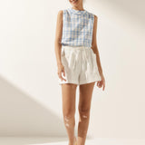 100% Linen Draped Collar Tank Top