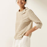 Linen Round Soft-Fold Collar Top ANAIS