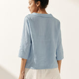 Linen Round Soft-Fold Collar Top ANAIS