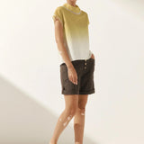 100% Linen Gingham Checked Cutout Turtleneck Top CAROL
