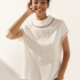 Linen Cutout Turtleneck Top QUINN
