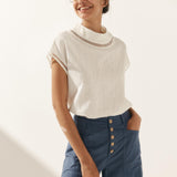 Linen Cutout Turtleneck Top QUINN
