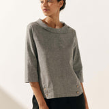 Linen Round Soft-Fold Collar Top ANAIS