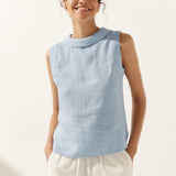 100% Linen Draped Collar Tank Top