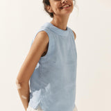 100% Linen Draped Collar Tank Top