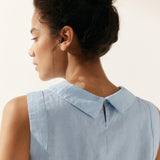 100% Linen Draped Collar Tank Top