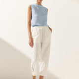100% Linen Draped Collar Tank Top