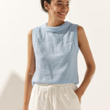 100% Linen Draped Collar Tank Top