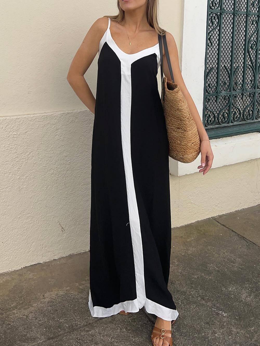 Verena – Midi šaty s designem Colour-Block Lavechic Île, barva: černá