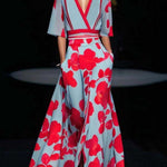 Mathilda – Elegantní maxi komplet – midi šaty v plážovém glamour stylu, barva: červená