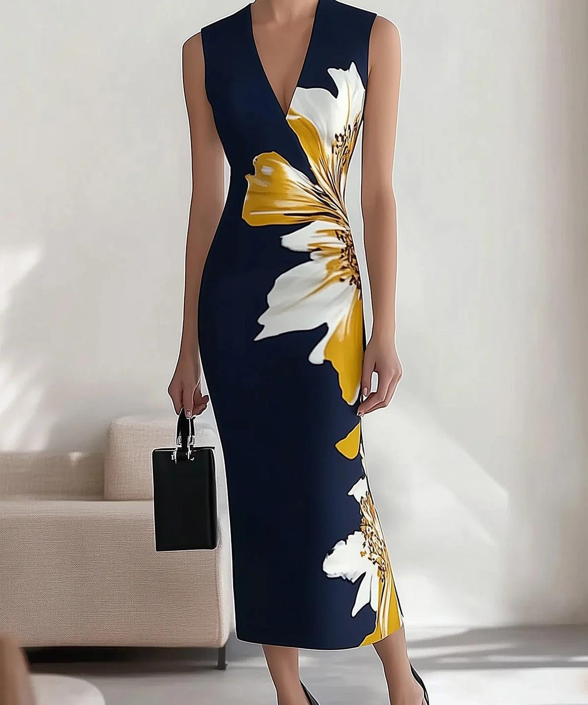 Helene – Elegantní midi šaty na festival i na pláž, barva: modrá