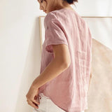 100% Linen Gathered-Neck Shirt URSULA