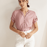100% Linen Gathered-Neck Shirt URSULA