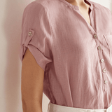 100% Linen Gathered-Neck Shirt URSULA