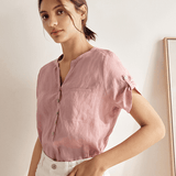 100% Linen Gathered-Neck Shirt URSULA