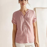100% Linen Gathered-Neck Shirt URSULA
