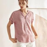 100% Linen Gathered-Neck Shirt URSULA