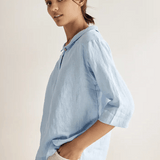 100% Linen Shawl V-Neck Half Sleeve Top JADE