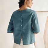 100% Linen Side-Tie Button-Back Boxy Top ELSIE