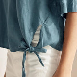 100% Linen Side-Tie Button-Back Boxy Top ELSIE