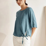 100% Linen Side-Tie Button-Back Boxy Top ELSIE