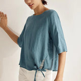 100% Linen Side-Tie Button-Back Boxy Top ELSIE