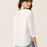100% Linen Scoop Neck Slit Back Pullover Top FELICIA