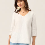 100% Linen Scoop Neck Slit Back Pullover Top FELICIA