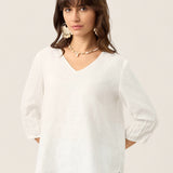 100% Linen Scoop Neck Slit Back Pullover Top FELICIA