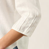 100% Linen Scoop Neck Slit Back Pullover Top FELICIA