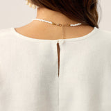 100% Linen Scoop Neck Slit Back Pullover Top FELICIA