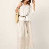 100% Linen Scoop Neck Slit Back Pullover Top FELICIA