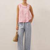 100% Linen Sleeveless Crescent Collar Top KARA