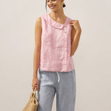 100% Linen Sleeveless Crescent Collar Top KARA