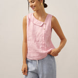 100% Linen Sleeveless Crescent Collar Top KARA