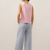 100% Linen Sleeveless Crescent Collar Top KARA