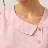 100% Linen Sleeveless Crescent Collar Top KARA