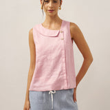 100% Linen Sleeveless Crescent Collar Top KARA