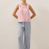 100% Linen Sleeveless Crescent Collar Top KARA