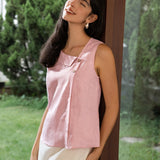 100% Linen Sleeveless Crescent Collar Top KARA