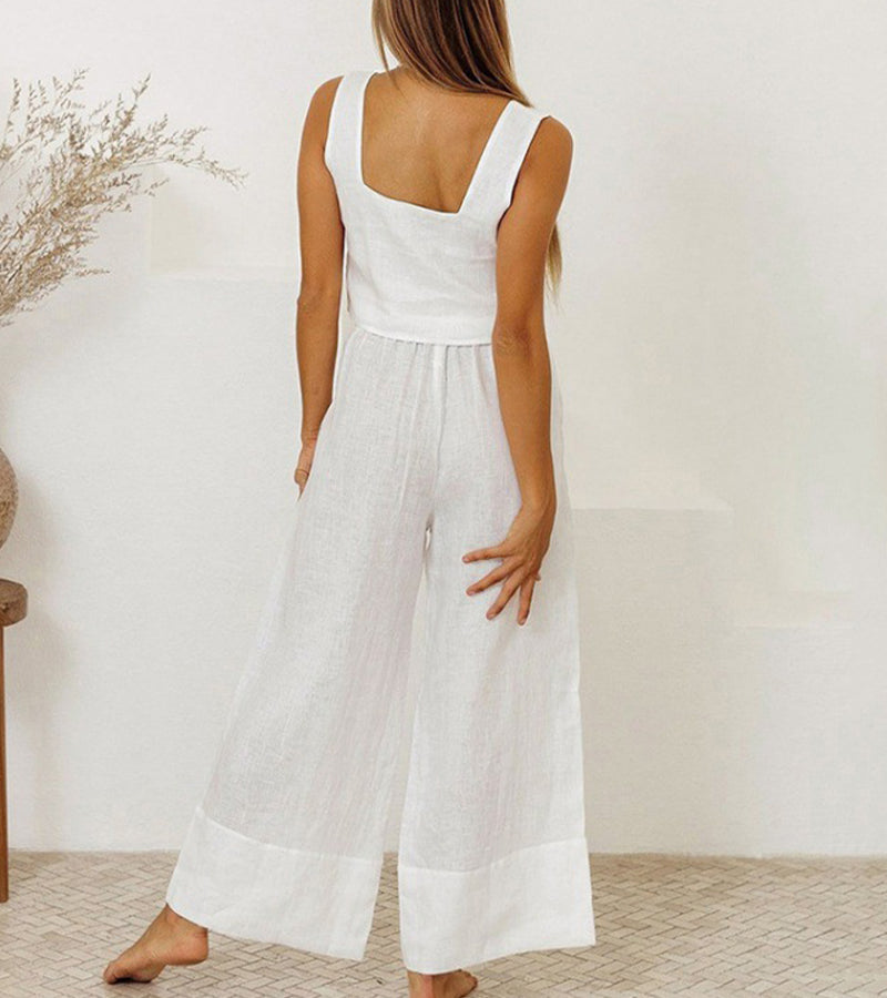 Helene – Minimalistický top a kalhoty se širokými nohavicemi