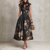 Sarah - Floral Keyhole Pleated Midi Dress