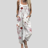 White Dungarees with Red Blossoms