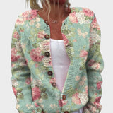 Vera - Podzimní květinový cardigan, barva: zelená