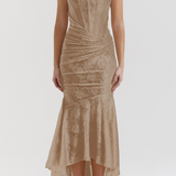 Aleksandra – Elegantní šaty, barva: hnědá